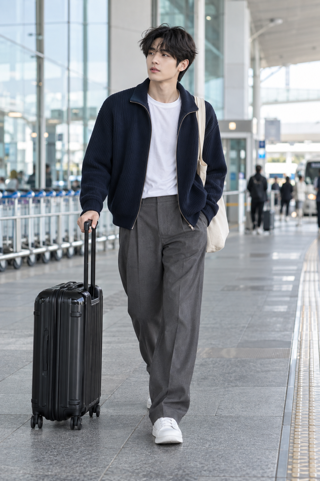 여행하는 날의 니트, 가상 인물의 공항 패션