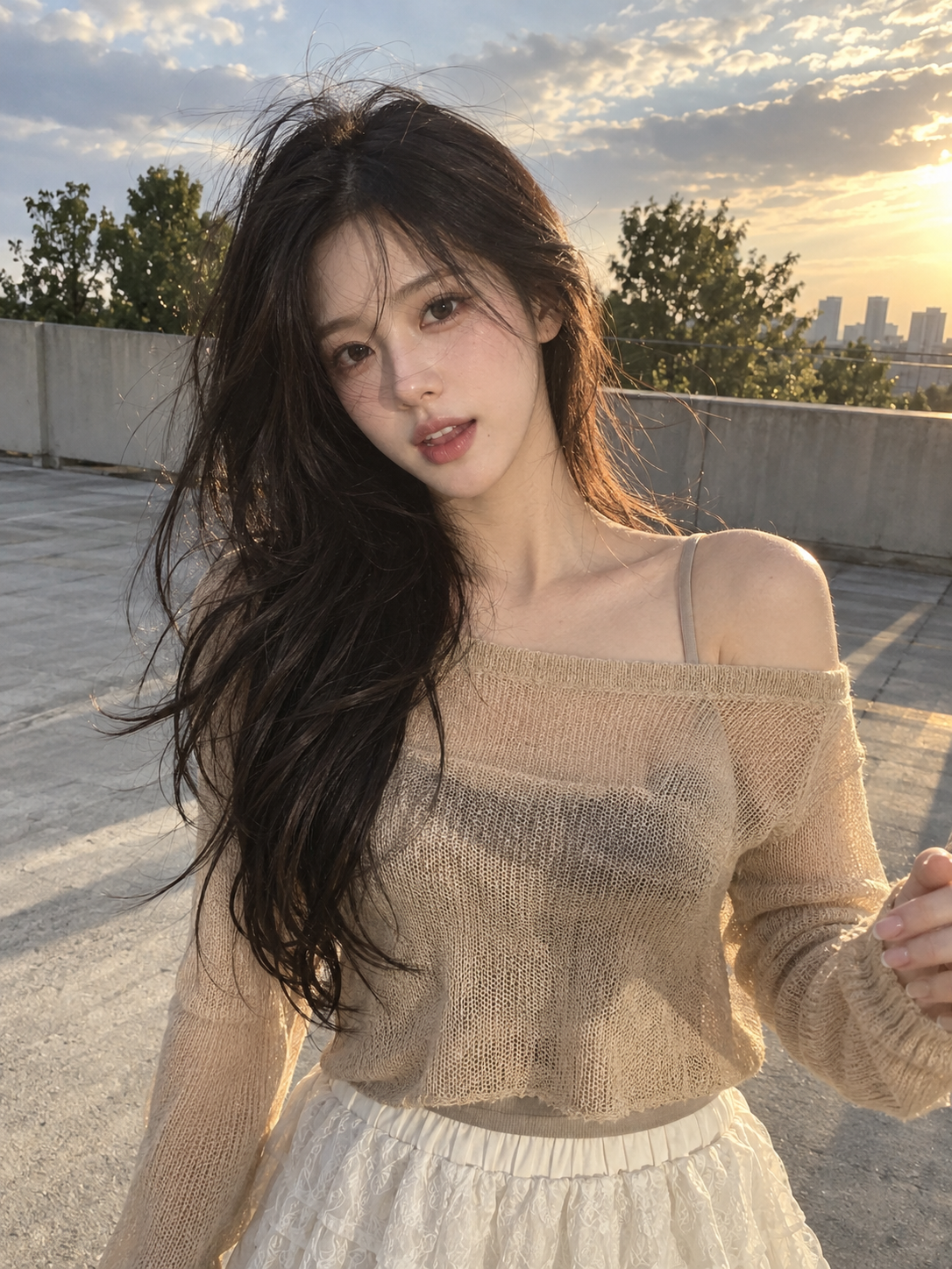 가상 인물의 자연광 인플루언서 스냅